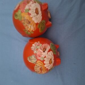 Floral Ceramic Piggy Banks - Red and Green